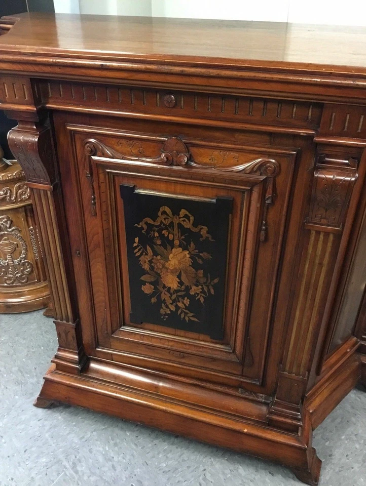 ВИНТАЖНЫЙ АНТИКВАРНЫЙ ВИКТОРИАНСКИЙ ШКАФ ИЗ ОРЕХОВОГО КРЕДЕНЦЫ С ИНКРУСТАЦИЕЙ - Изображение 2 из 4