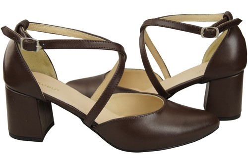 Elegantes sandalias de cuero con lado abierto en tacón estable 218 - Imagen 5 de 113
