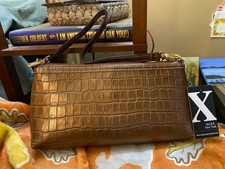 Maxx New York Gold Croc Embossed Leather Clutch/purse Evening Bag New