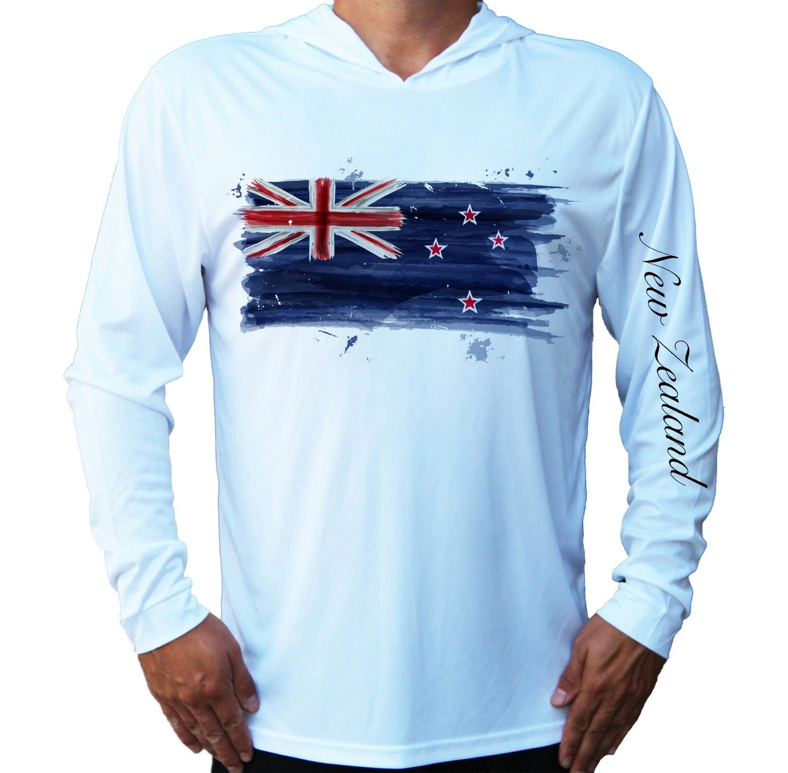 New Zealand Flag Sport Sun UV Protected UPF 50 Long Sleeve T-Shirt Hood Fishing