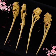 Chinese Boxwood Carved Hair Pin Flower Stick Updo Bun Styling Boho Outfit