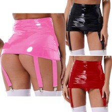 Women's Bodycon Leather Pencil Skirt Suspenders Garter Belt Stockings Nightclub