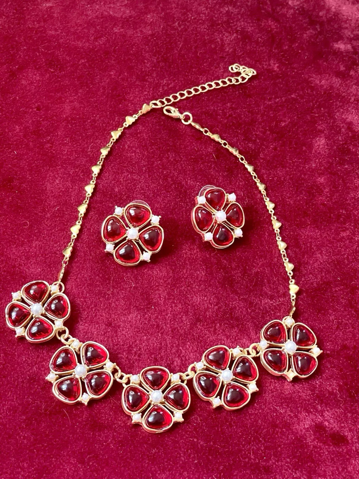 Red Flower Jewelry Set Style Vintage Yves Saint Laurent Dior Oscar De La Renta