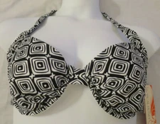 NEW Black & White Halter Swim Top Swimsuit Womens 38D  top only
