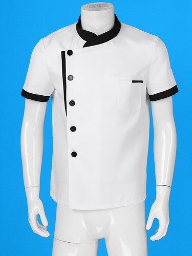 Men's Short Sleeve Button Chef Coat Restaurant Work Jacket Hotel Kitchen Uniform - Picture 39 of 81