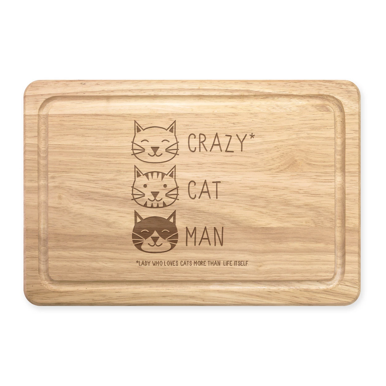 Crazy Cat Man Rectangular Wooden Chopping Board - Funny Kitten Animal