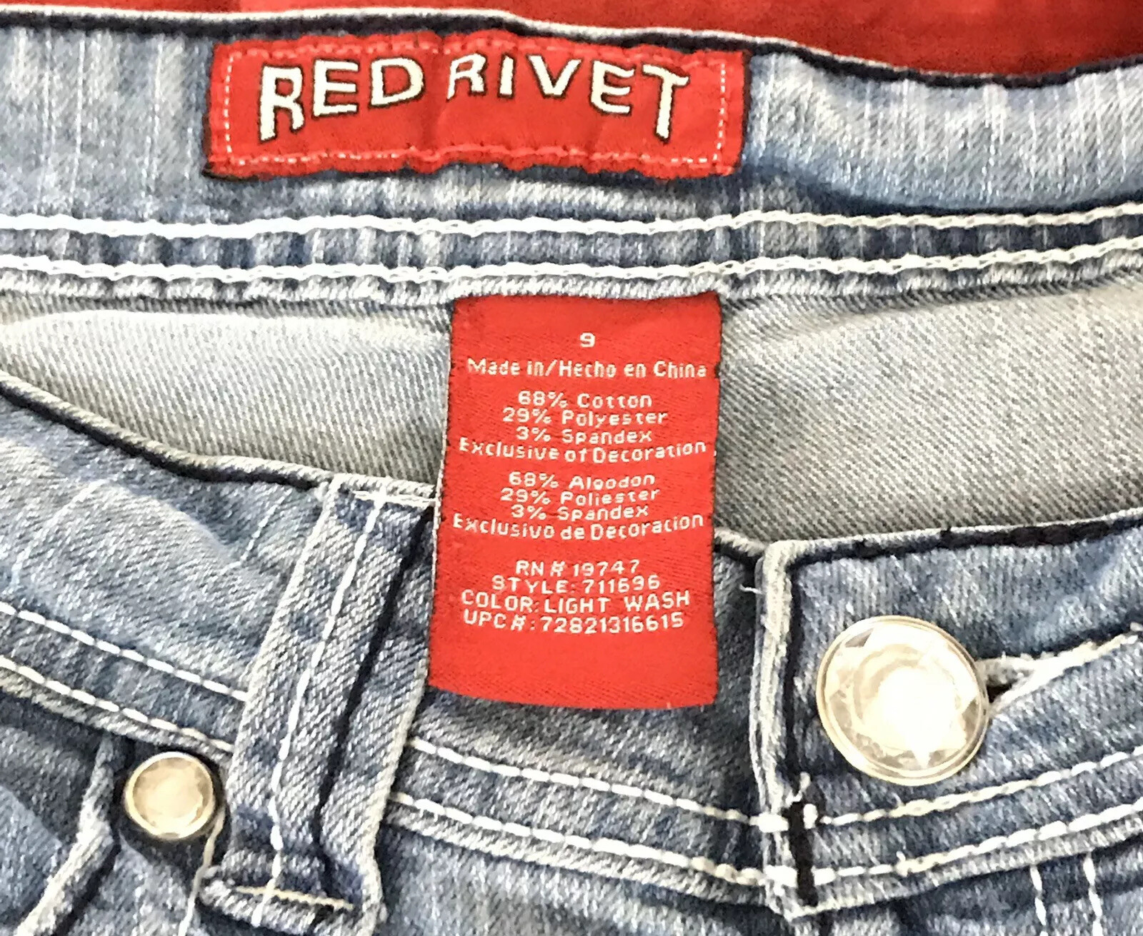 RED RIVET Jeans Flare Leg Size 9 with Rhinestone Accents On Pockets eBay