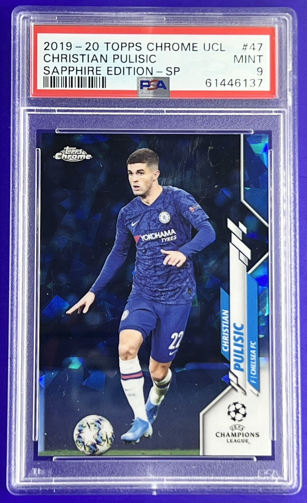 2019-20 Topps Chrome UCL Sapphire #47 Christian Pulisic Image Variation SP PSA 9