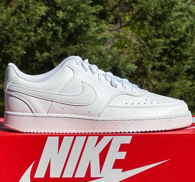 Nike Men's Court Vision Low Next Nature Triple White Leather Sneakers