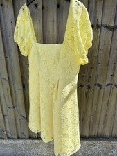 Yellow Miss Selfridge lace puff sleeve mini dress size 12. Worn once.