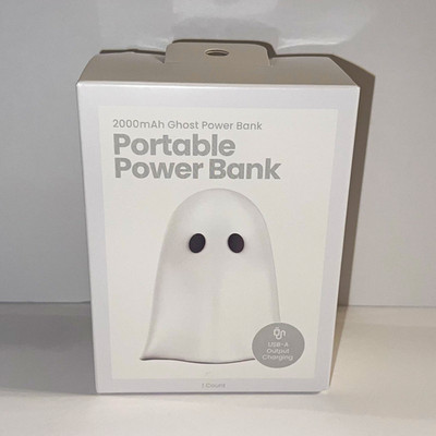 Halloween Ghost 2000mAh Portable Power Bank USB-A Output USB-C Input LED + Cable