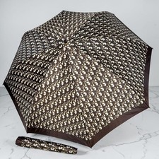 Christian Dior Trotter Folding Umbrella brown W/Case Authentic Vtg trotter