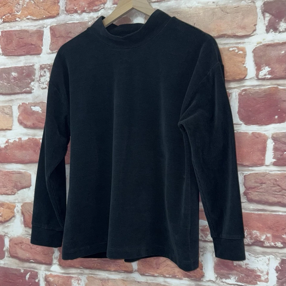 Camisa Lands End Top Mujer Mediana Pequeña Negra Pana Informal Cuello Simulado Foto 3 de 4