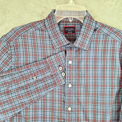 UNTUCKit Macallan Mens Medium Blue Plaid Button Front Regular Fit Stretch Shirt
