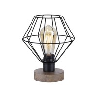 Tischlampe Schwarz Retro Design Holz Metall E27 Fassung Mit Schnurschalter