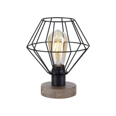 JUST LIGHT Tischlampe schwarz Retro Design Holz Metall E27 Fassung mit Schnurschalter