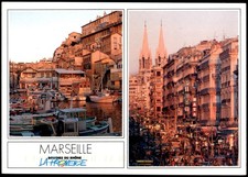 Vintage Marseille France Harbor & Cityscape Postcard Posted 1997 Stamp