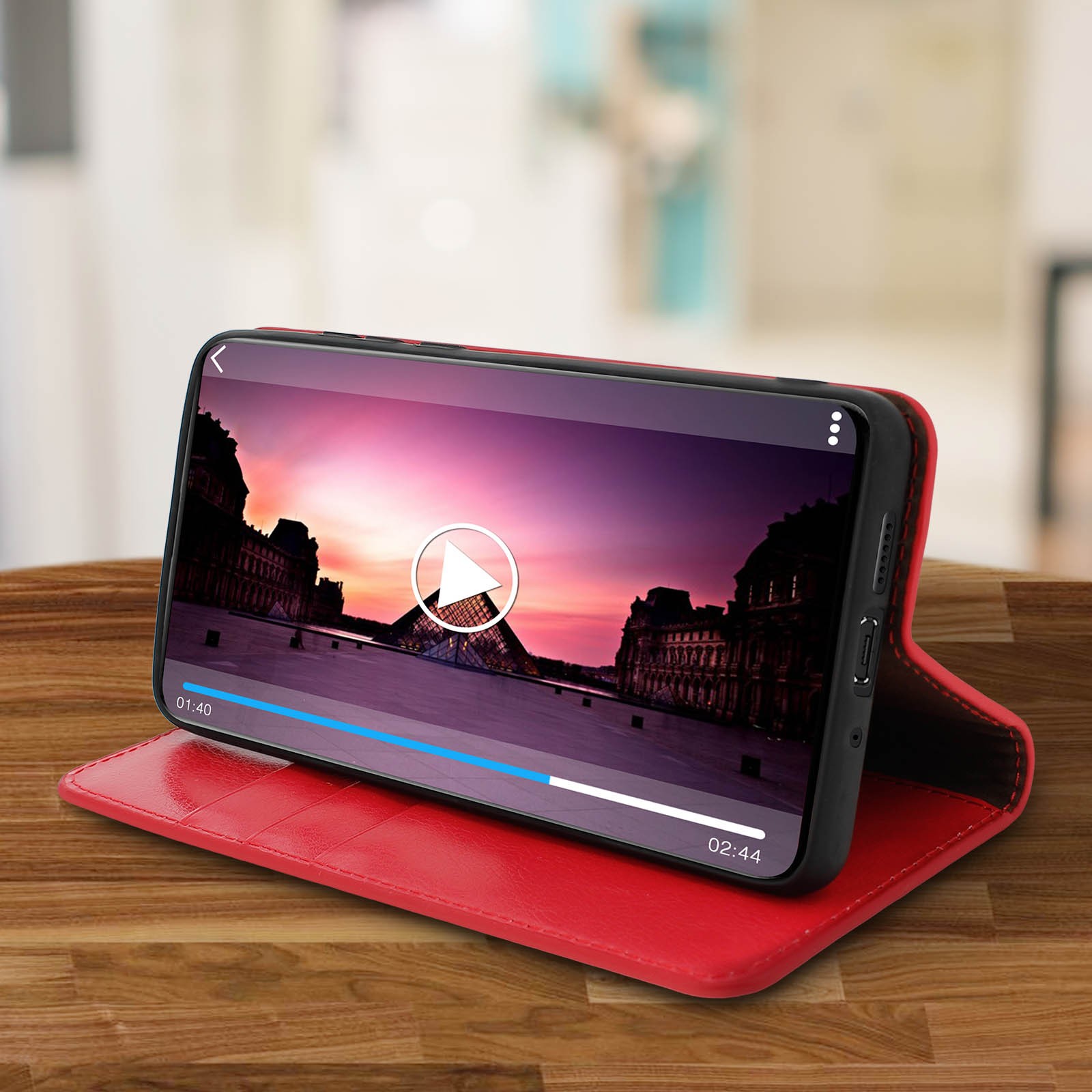 Protection Huawei P30 Pro clapet portefeuille rouge avec support vidéo