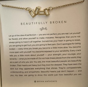 Authentic Bryan Anthony Beautifully Broken Gold Tone 14k Gold Plated Crystal Necklace EUC