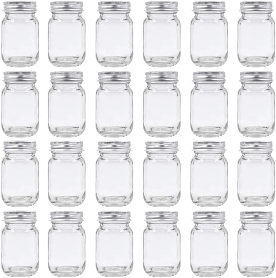 2Oz Mason Jar with Silver Lid for Honey Jam Spice Pack of 24 Sets