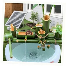 Bamboo Fountain with Pump & Solar Powered，Handmade Bamboo Water Fountain for 