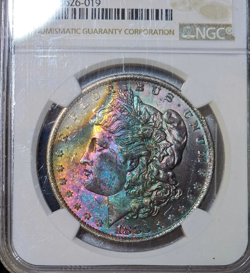 1883-O $1 Morgan Silver Dollar NGC MS63 Monster Rainbow Textile Toned Coin VIDEO - Image 2 of 4