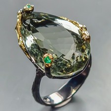 Handmade 28 ct Natural Green Amethyst Ring 925 Sterling Silver Size 9 /R443775