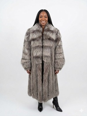 Vintage Full Length Silver Fox Coat. Gorgeous Full Shawl Collar Size Med 48 