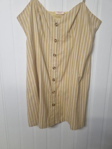 SHOWPO size 16 yellow striped chambray cotton blend mini button short dress - Picture 4 of 6