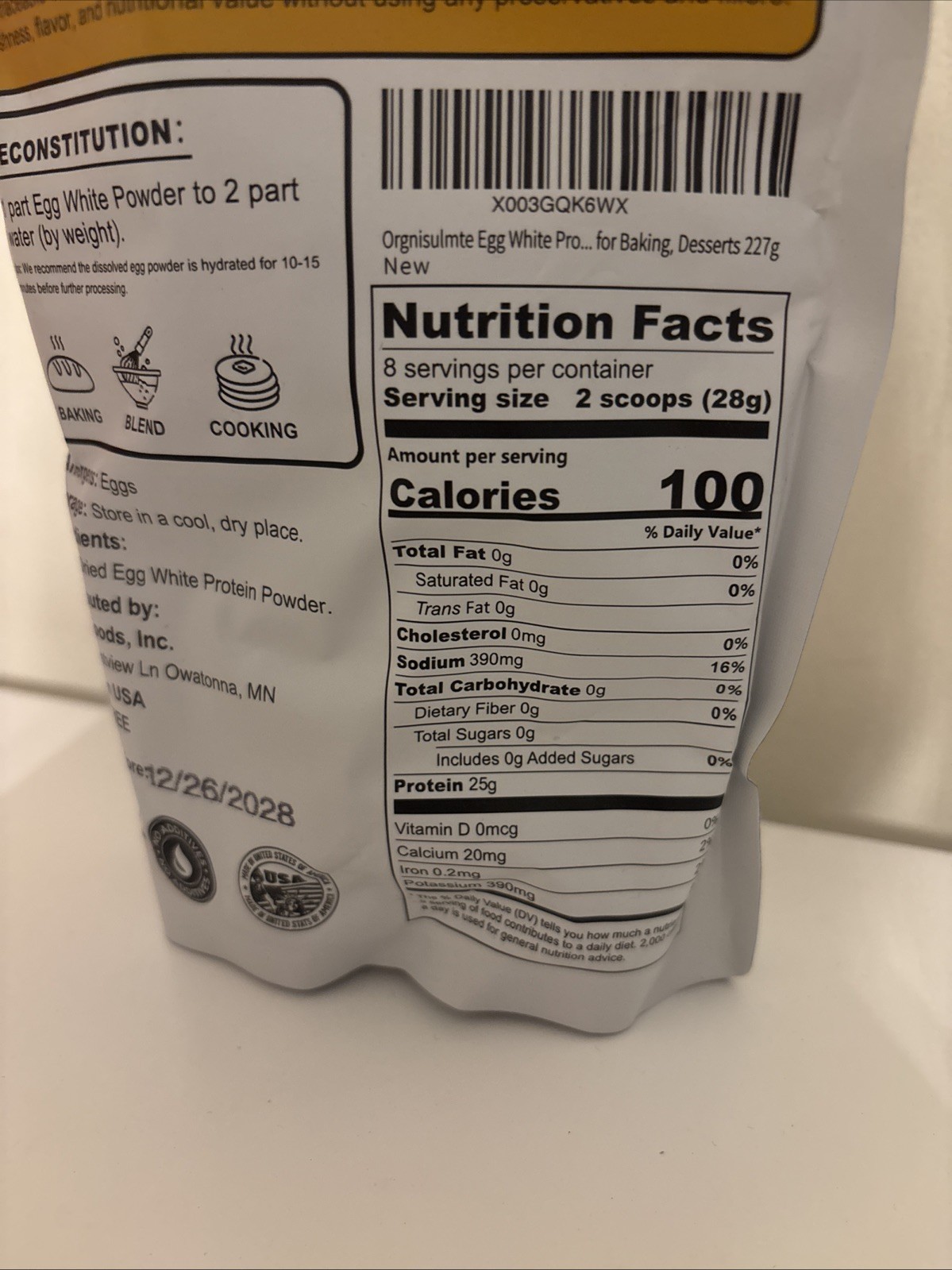 Orgnisulmte Egg White Protein Powder 8 Oz Pasteurized Dried Egg Whites Protein