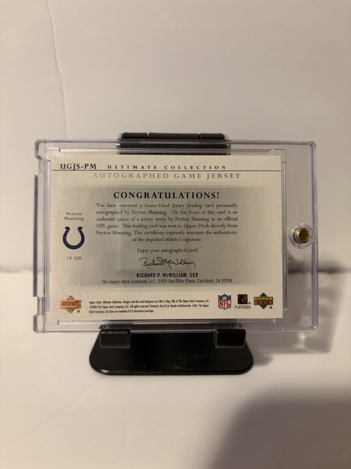 2004 Upper Deck Ultimate Collection Peyton Manning Auto Game Jersey /25 Colts view 2