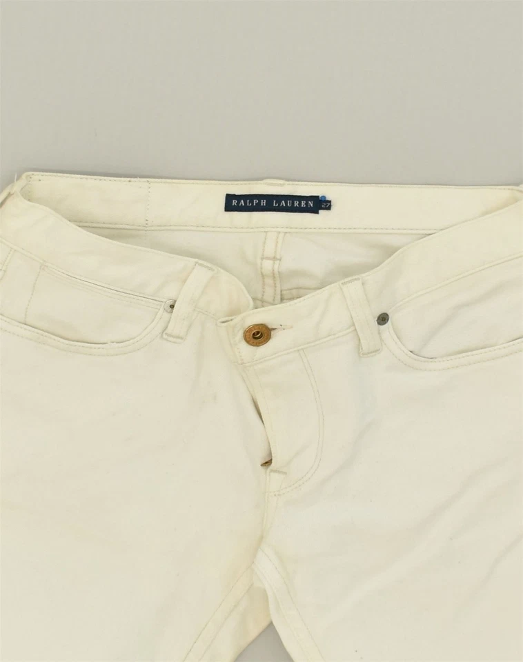 Pantalones de mezclilla rectos de cintura baja Ralph Lauren para mujer W30 L26 algodón blanco roto AB51 Foto 4 de 4
