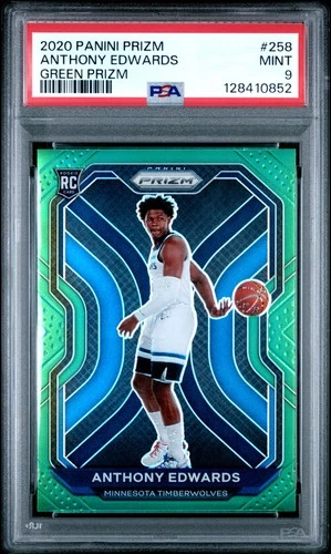 2020 PANINI PRIZM GREEN PRIZM #258 ANTHONY EDWARDS ROOKIE RC PSA 9