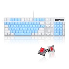 Mechanical Gaming Keyboard 104 Keys White Backlit Red Switches White  Blue
