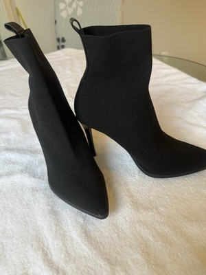 Black Pointed Toe Stiletto Sock Ankle Boots Women Pull On Synthetic Solid