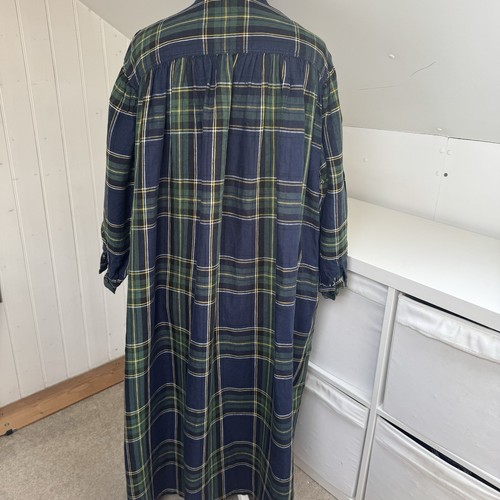 Vestido Ichi Antiquites Talla Única Azul Marino y Verde Cuadros Tartán 100% Lino Midi Japón - Imagen 8 de 10
