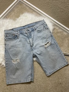 Levis 405 Mens 38" Blue Light Wash Distressed 10" Denim Jean Jorts Shorts Cowboy