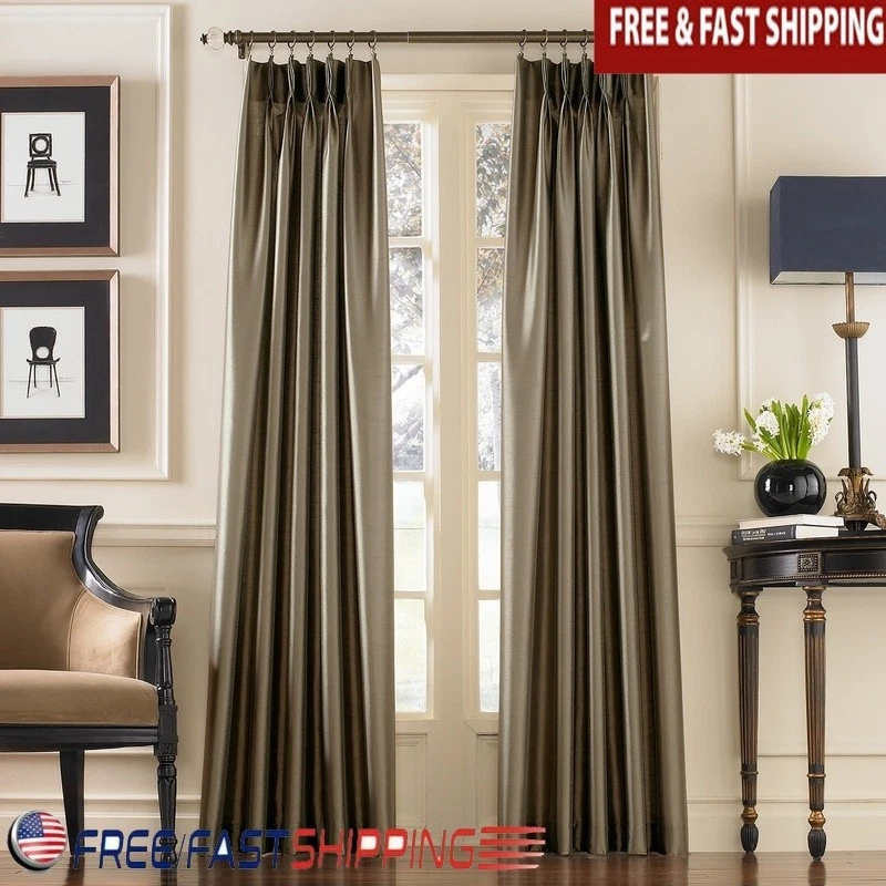 Faux Silk Room Darkening Curtain Panel Back Tab Machine Washable Textured Design