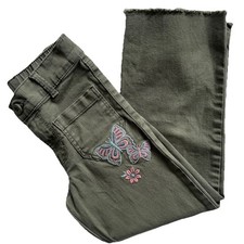 OshKosh B'gosh Green Cotton Blend Girls Wide Leg Jeans Embroidered Butterfly 6X