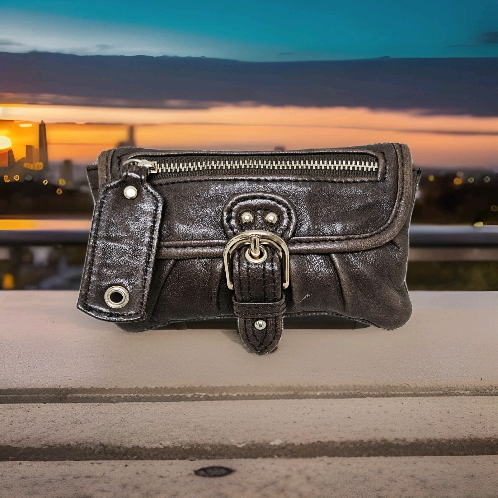 Junior Drake Brown Zip-Around Buckle Studs Women's Wallet Solid Pattern 6 inch