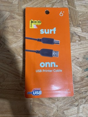 Surf Onn USB Printer Cable 6' ft Foot Fast Reliable Connection Laptop Computer 