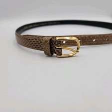 Vintage Genuine Snake Skin Belt Made in Taiwan Beige Gold Buckle Fits 28-32"