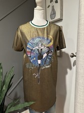 GUESS Vintage Gold Metallic Graphic Tee/min dress Size XS