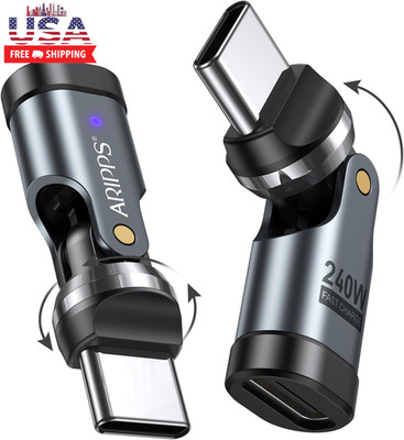 USB C Adapter [2-Pack], PD 240W USB C 90 Degree Adapter, USB Type C Right Angle