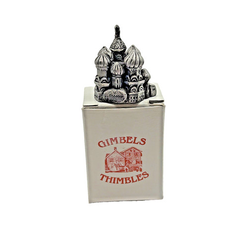 Rare Vintage Signed Pewter Thimble depicting Moscows Saint Basil’s Cathedral