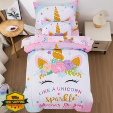 JQinHome Toddler Bedding Unicorn Sparkle 5pc