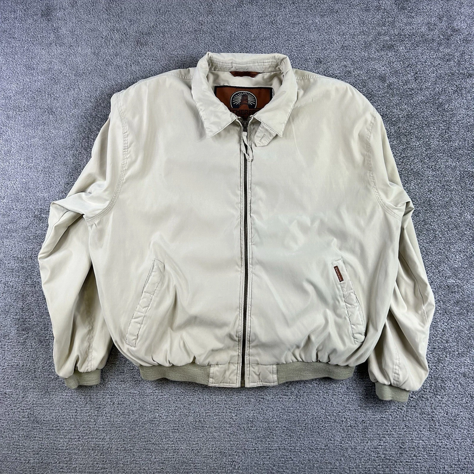 Weatherproof Jacket Windbreaker XL Tan Faux Suede Bomber Full Zip Retro Dadcore