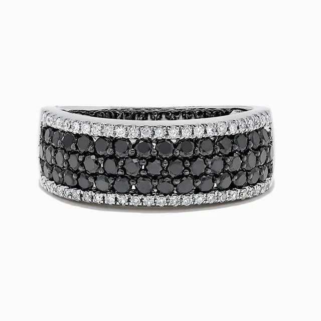 2.00 Ctw Round Cut Black Moissanite Cluster Wedding Band 14K White Gold Plated