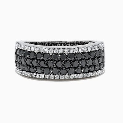2.00 Ctw Round Cut Black Moissanite Cluster Wedding Band 14K White Gold Plated