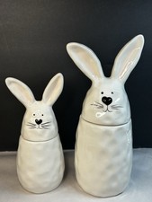 10 Strawberry St 2 Bunny Canisters Large 11”Small 8.5” T flea bite on small bunm